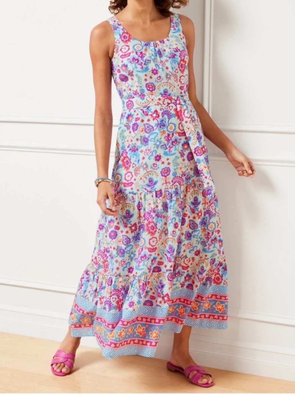 NWOT Talbots Charming Floral Belted Voile Maxi Dress Size 16 cotton lined boho